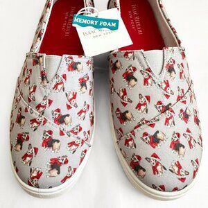 NWT Christmas Dog Corgi Slip On Shoe Sneaker Women 9.5 Santa Hat Flats Isaac Miz